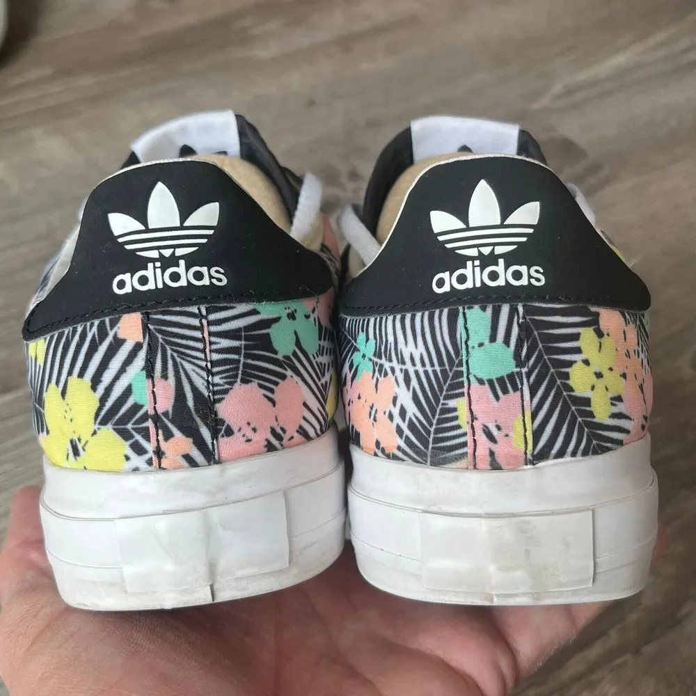 Adidas Continental Vulc J Black Floral Sneakers Mens‎ 7 Womens 9 EU 40